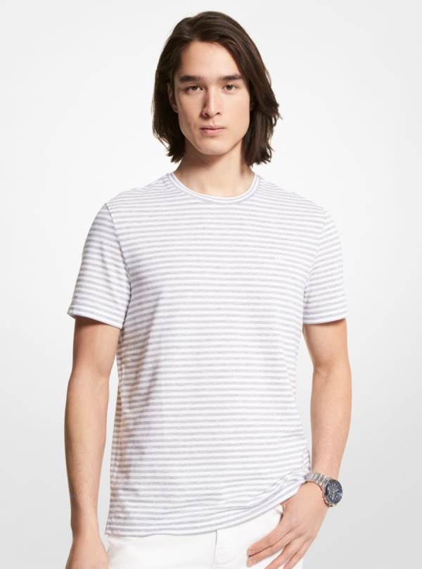 Panske Tricko Michael Kors Striped Textured Cotton Siva - Oblecenie Michael Kors Outlet | FXNTJ-7620